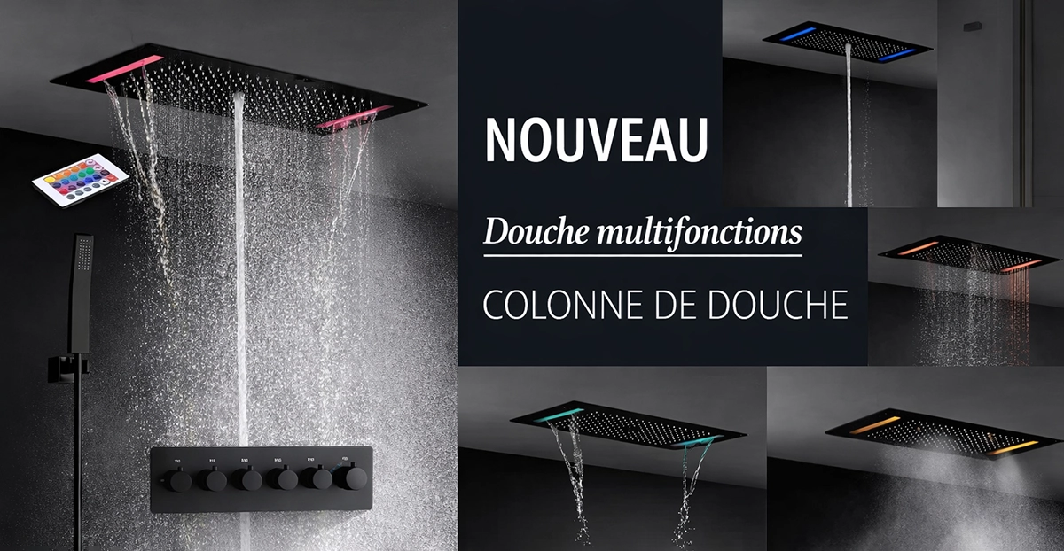Ciel de pluie Monza LED noir thermostatique 700x380 mm